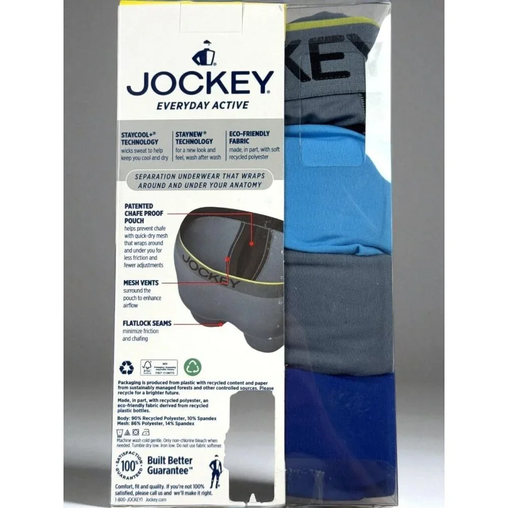 Jockey Mens Underwear Everyday Active Long-Leg Boxer Briefs 4 Pack Medium